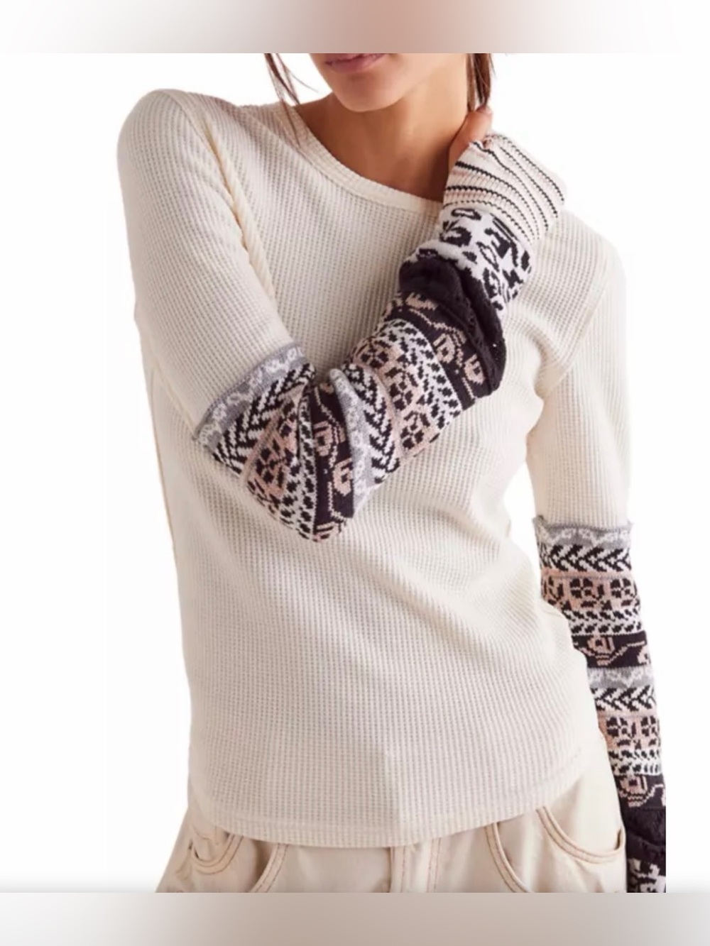 Free People We The Free All In Cuff Thermal Top Ivory M NWOT